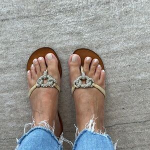 Giuseppe Zanotti beige suede sandals with crystal buckle. EUC. Size 8.